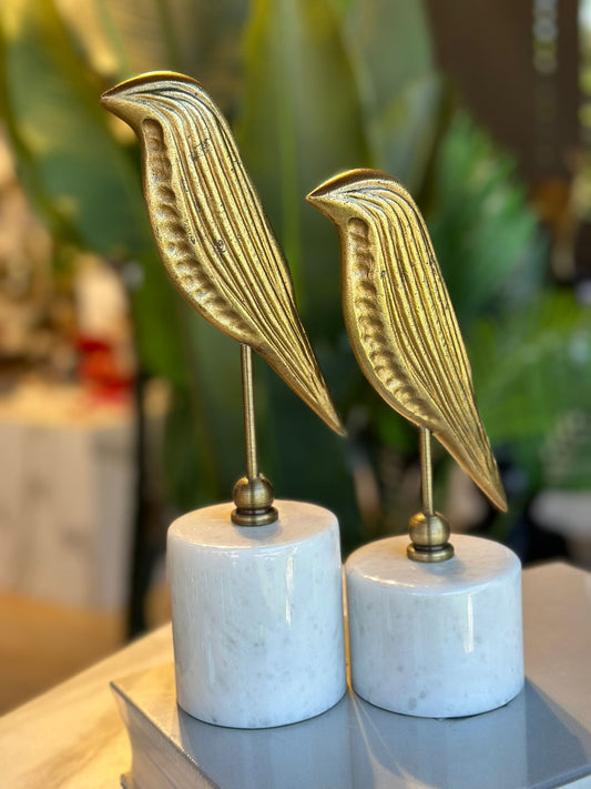 Bronz Kuş Figürlü Mermer Tabanlı Dekor – 2’li Set