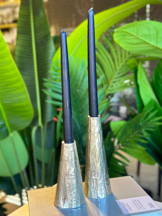 El İşçiliği Gümüş Dokulu Metal Şamdan – 2’li Set