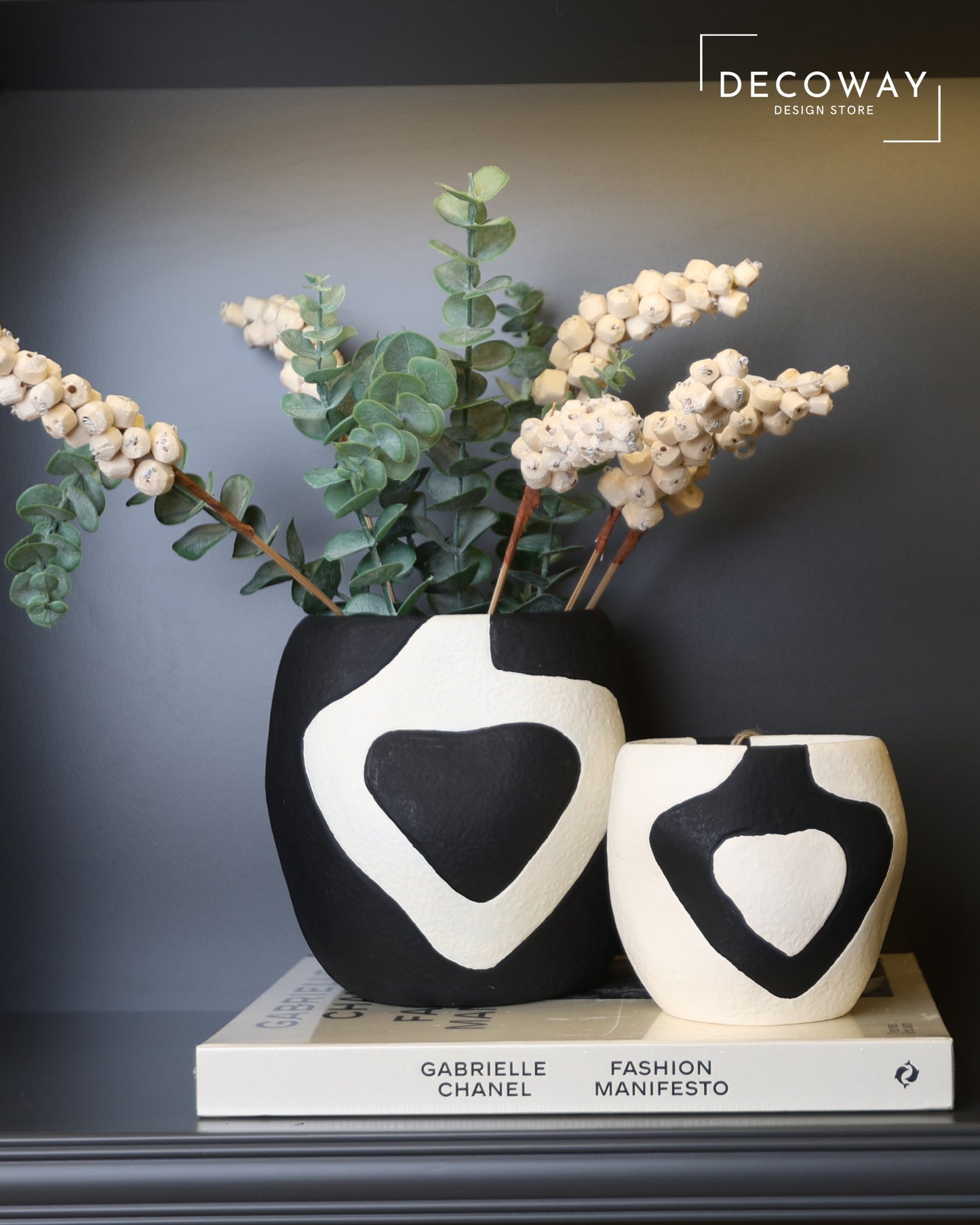 Mono Contrast Duo – Siyah & Krem 2’li Tombul Vazo Seti