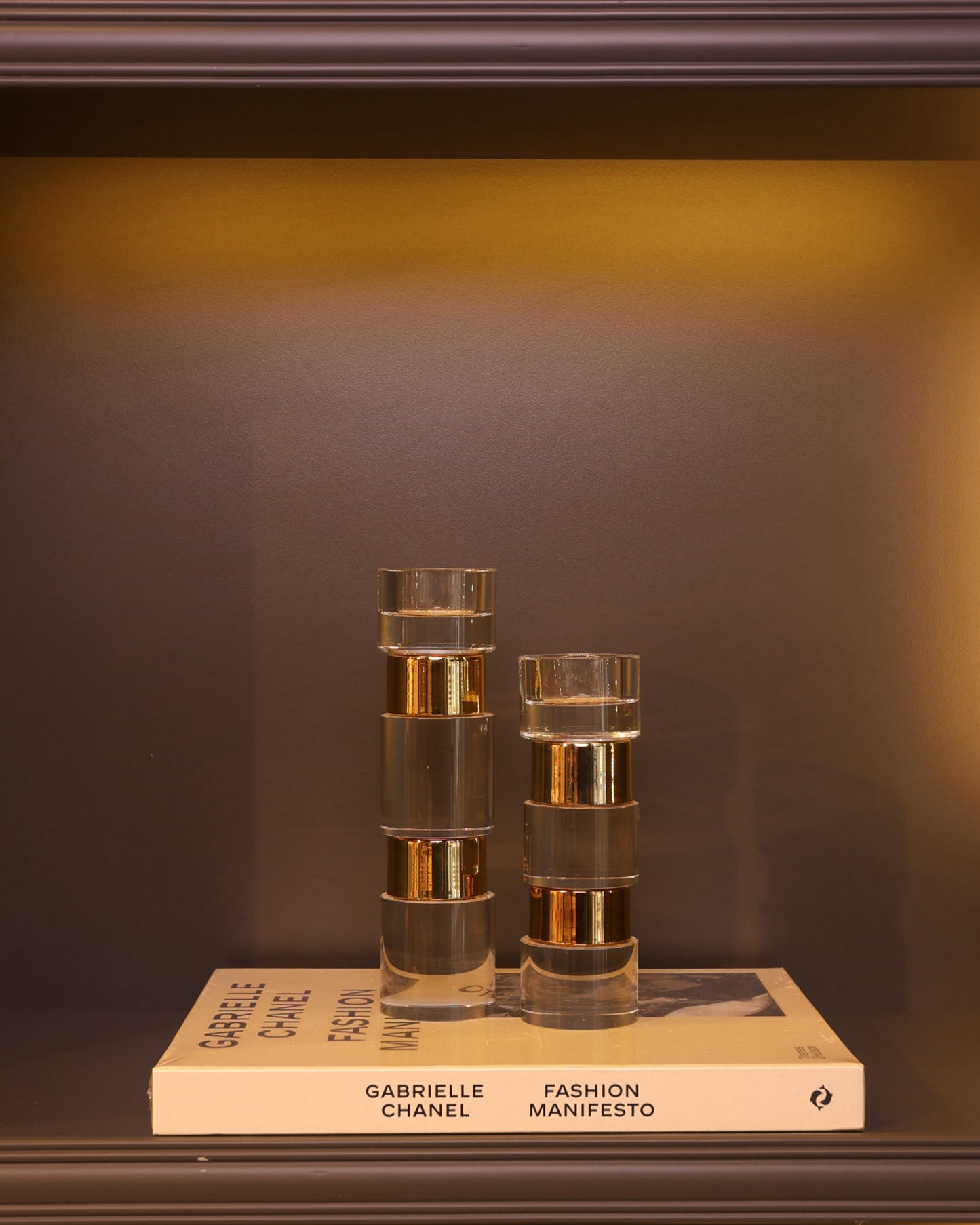 Crystal Gold Cylinders – 2’li Gold Detaylı Kristal Şamdan