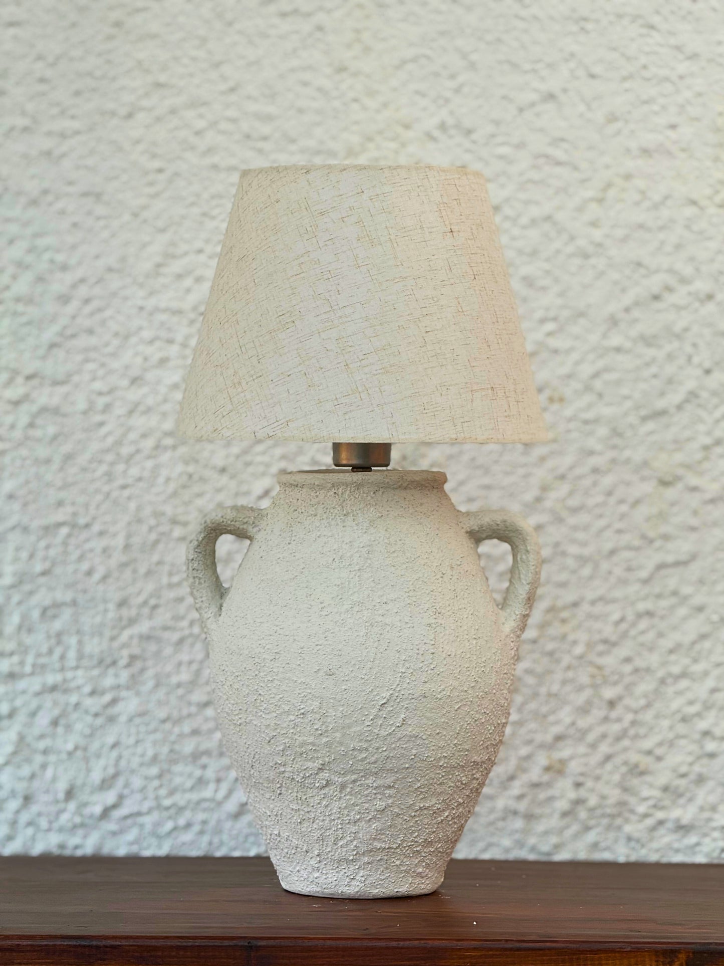 Krem Dokulu Çömlek Abajur