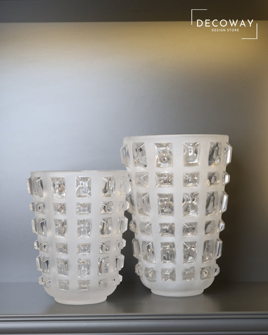 Buzlu Cam Küp Desenli 2’li Vazo Seti