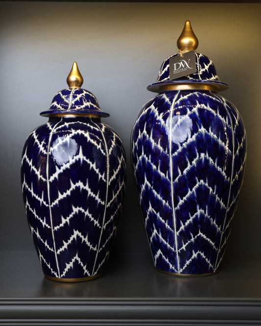 Mavi & Altın Detaylı Kapaklı Seramik Küp – 2’li Set
