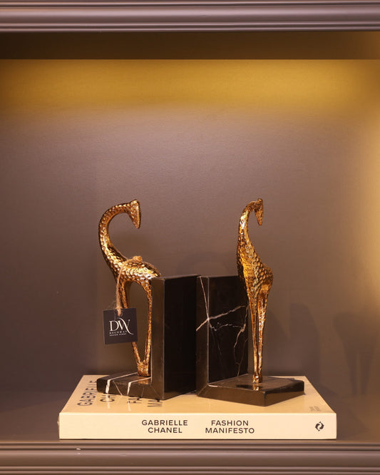 Gold Zebra Marble Bookend – Mermer Siyah Detaylı Gold Zürafa Kitap Tutucu