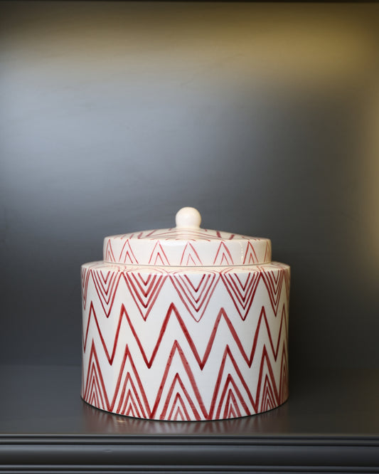 Kırmızı Geometrik Desenli Kapaklı Seramik Küp