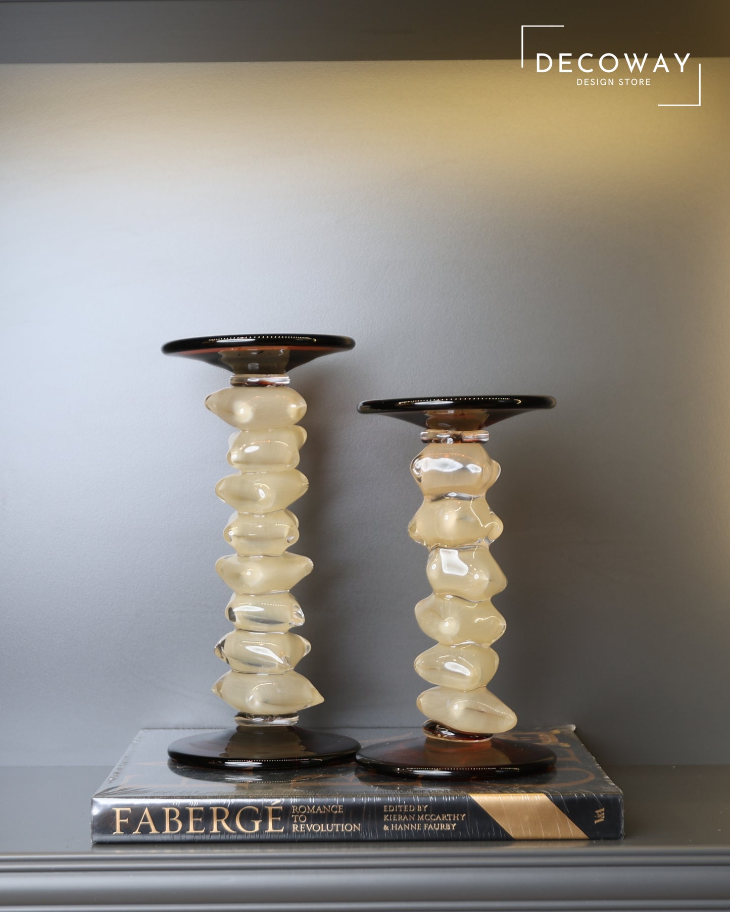 2’li Liven Kahve Akide Cam Şamdan Seti (Mumsuz)