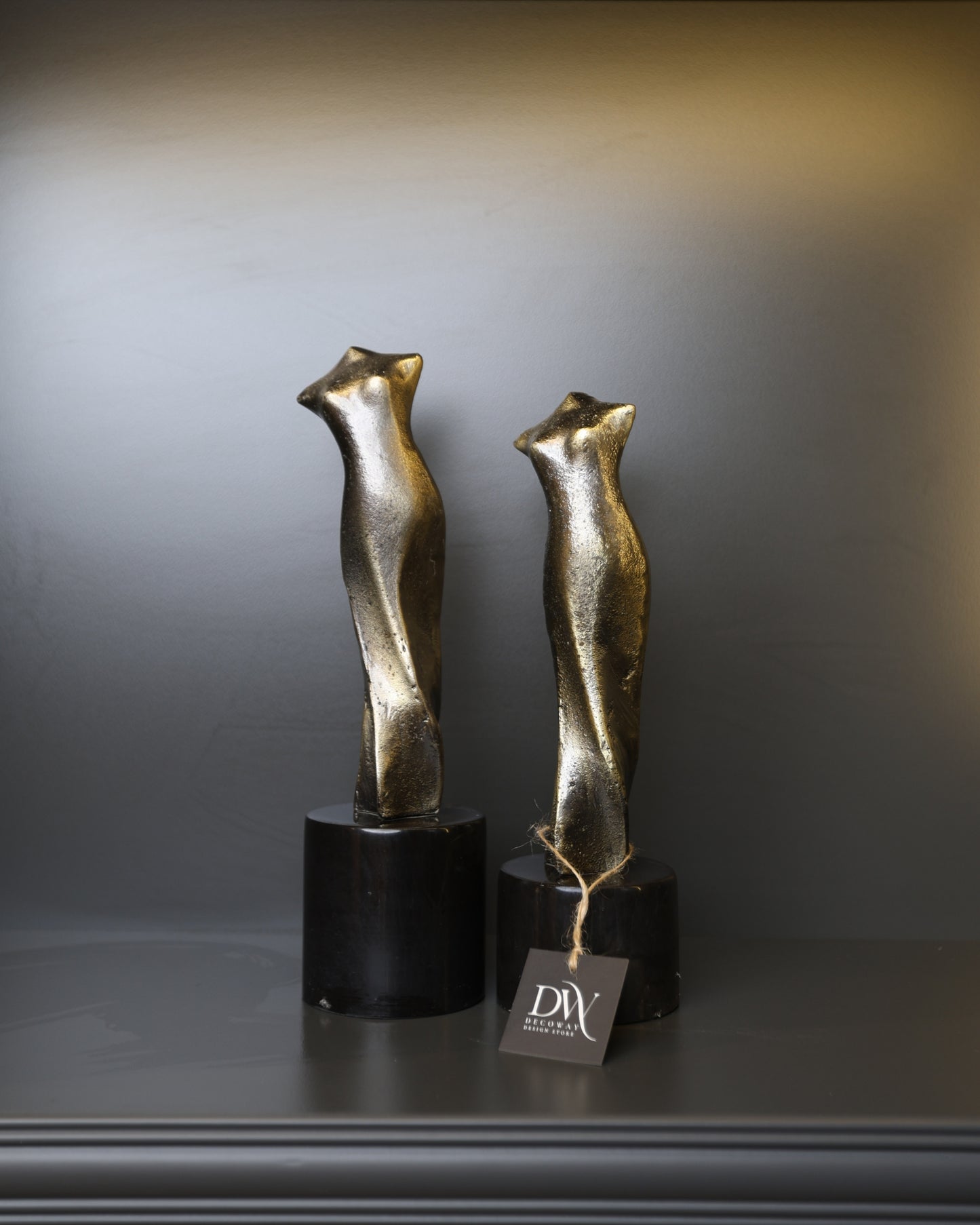 2’li Siyah Mermer Kaideli Maskeli Kadın Figürü (Bronz Seri)