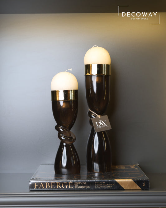 Noir Gold Twist – Kahverengi Gold Detaylı Reçine Şamdan