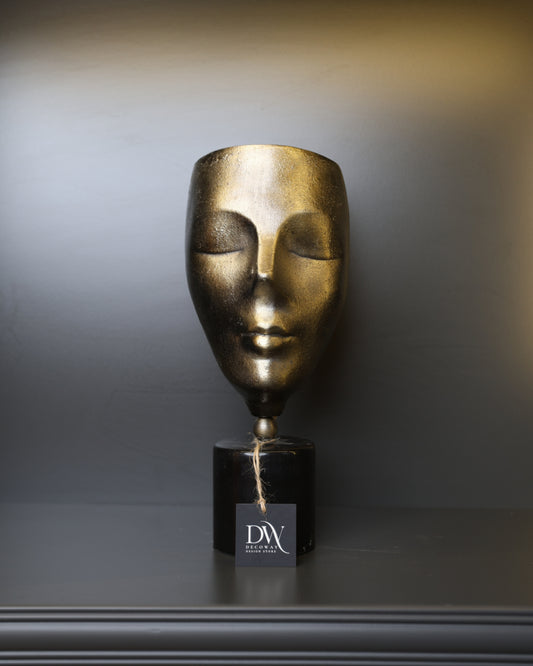 Siyah Mermer Kaideli Maske Heykel (Bronz Seri)