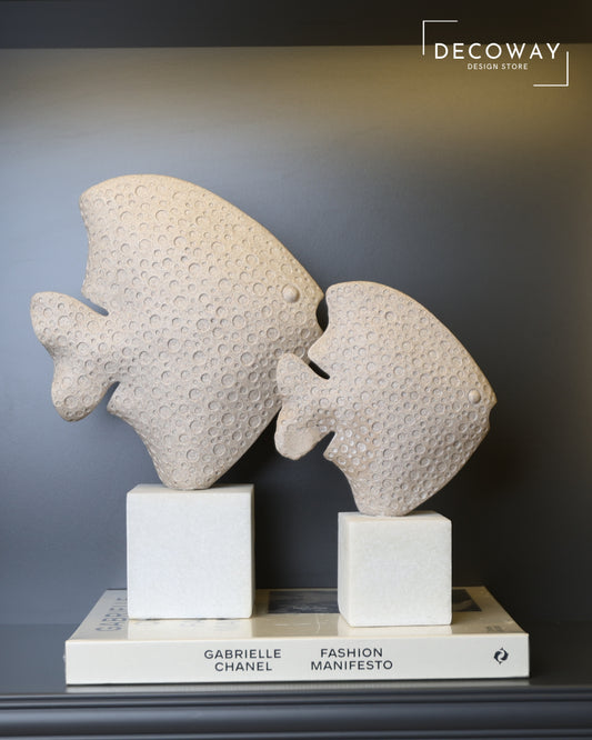 Stone Fish Duo – 2’li Bej Dokulu Balık Heykel Seti
