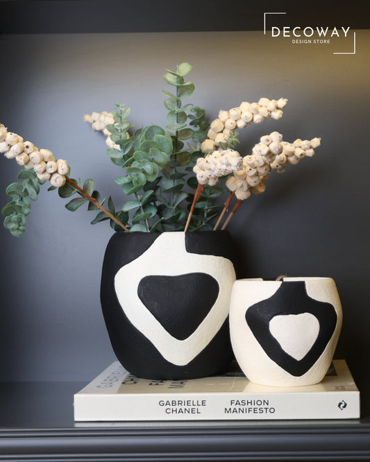 Mono Contrast Duo – Siyah & Krem 2’li Tombul Vazo Seti