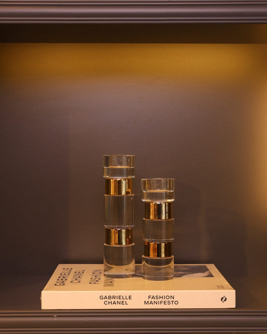 Crystal Gold Cylinders – 2’li Gold Detaylı Kristal Şamdan